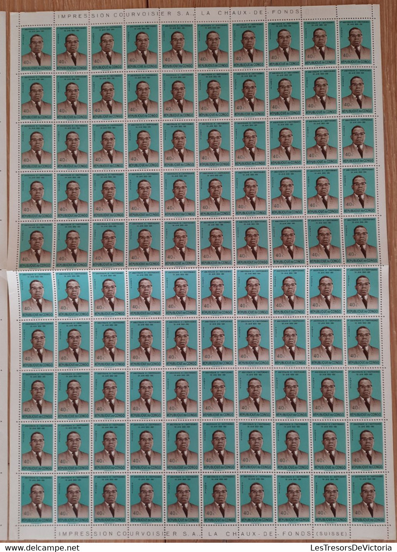 Feuille Complète X100 - Complete Sheet -  COB 431 ** 432 ** 433 ** 1961 REPUBLIQUE DU CONGO - BAISSE DE PRIX - Autres & Non Classés