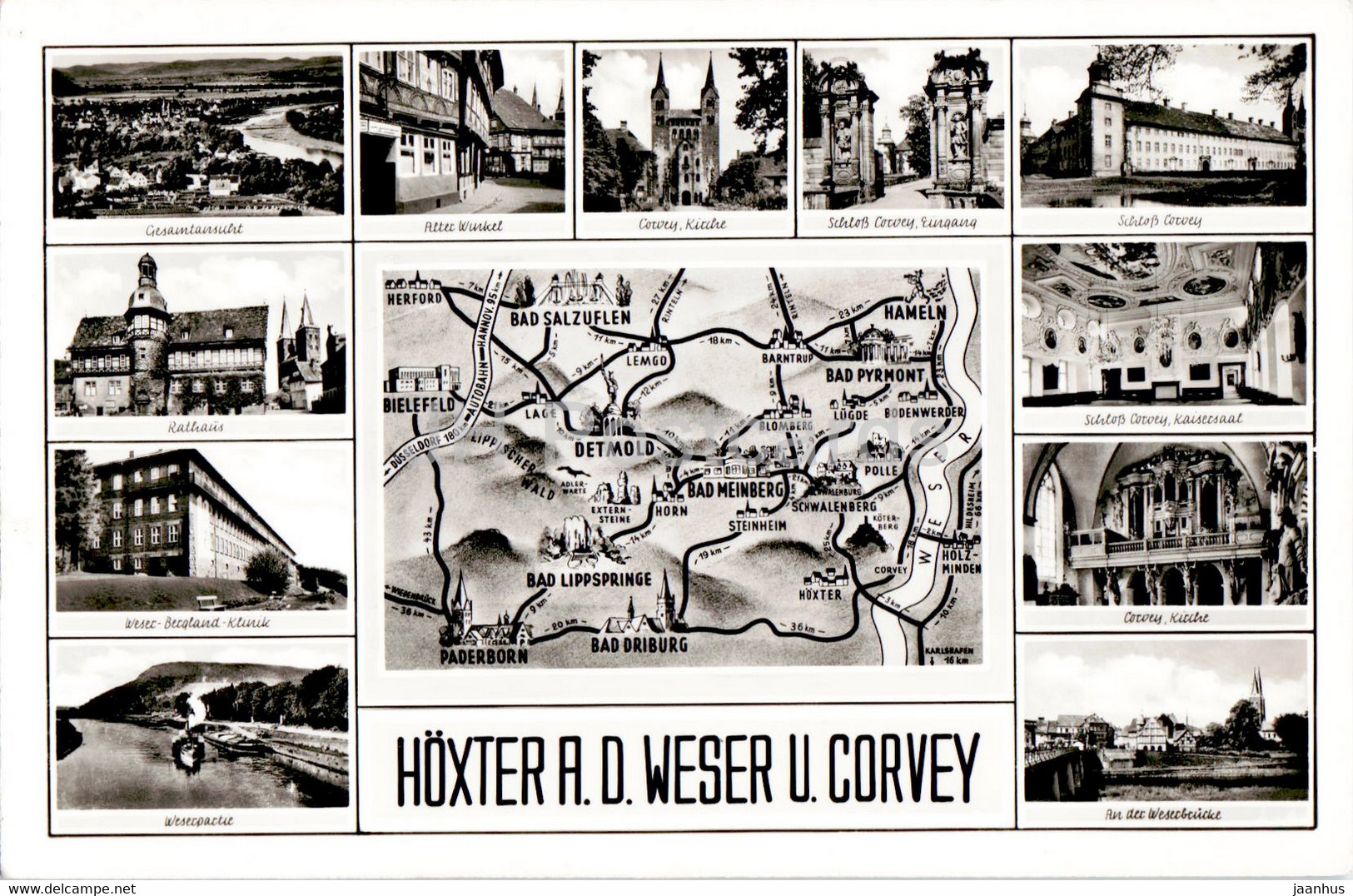 Hoxter A D Weser U Corvey - Rathaus - Schloss Corvey - Kirche - Old Postcard - Germany - Unused - Hoexter