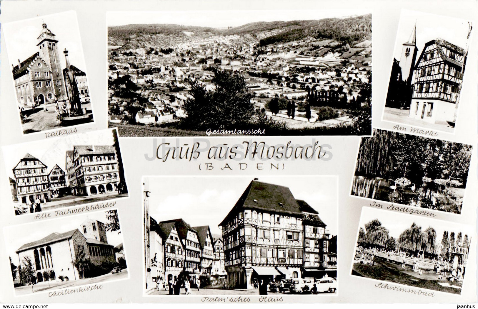 Gruss Aus Mosbach - Rathaus - Am Markt - Schwimmbad - Cacilienkirche - 1961 - Germany - Used - Mosbach