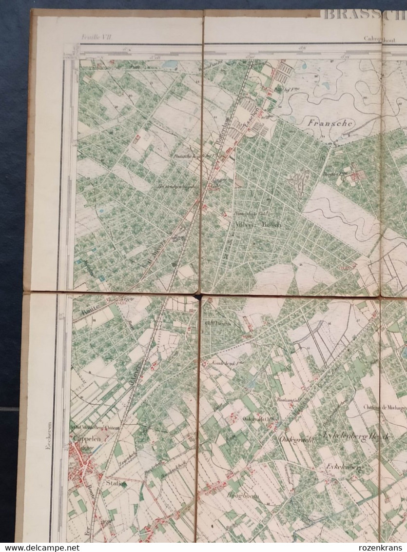 TOPSTUK 1868 Oude Topografische militaire kaart Brasschaat Kapellen Bist Schriek Kaart Donk Mik Elshout Kasteel Kamp van