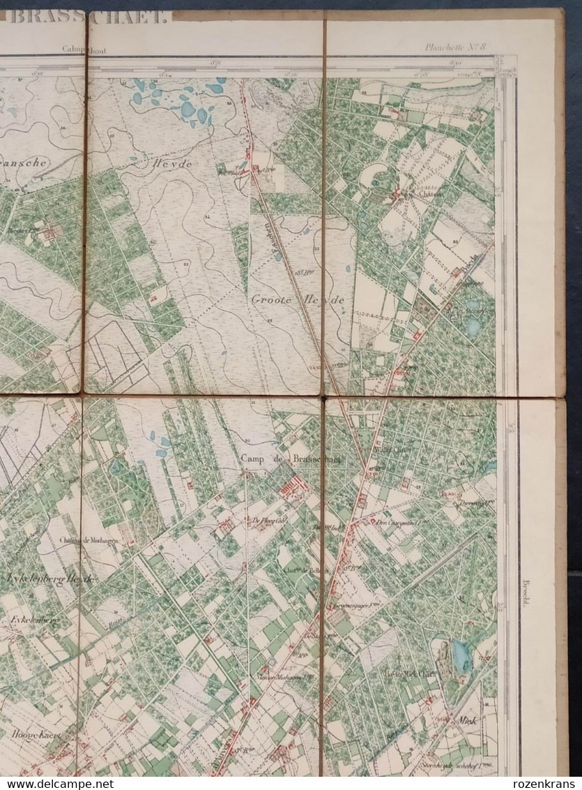 TOPSTUK 1868 Oude Topografische militaire kaart Brasschaat Kapellen Bist Schriek Kaart Donk Mik Elshout Kasteel Kamp van