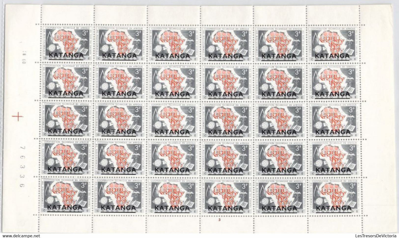 Feuille Complète X30 - Complete Sheet -  KATANGA COB 3F ** 1960 SURCHARGE KATANGA NOIRE - PLANCHE N°2 - Katanga