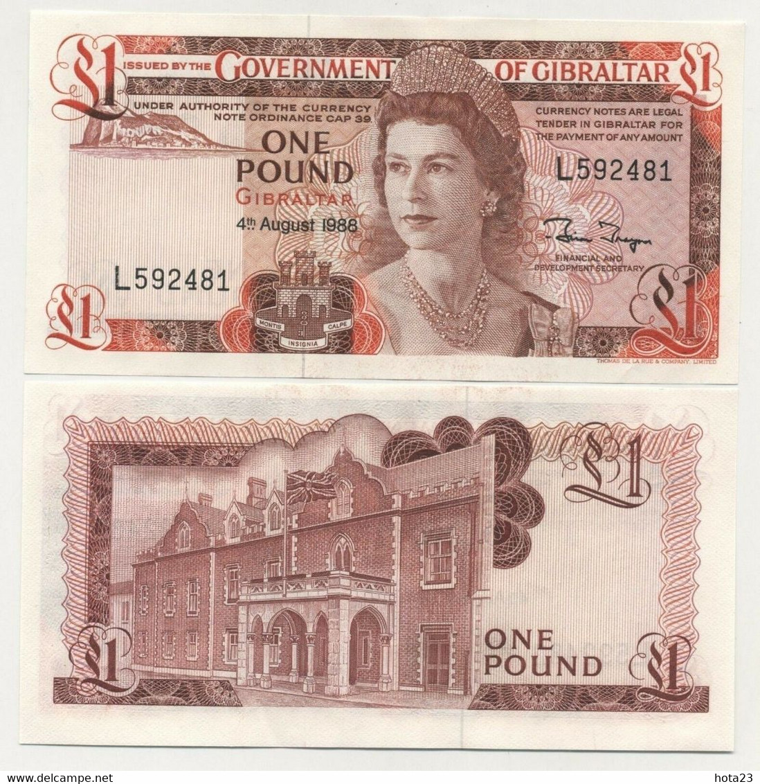 Gibraltar 1 Pound 4-8-1988 Pick 20.e UNC Uncirculated Banknote  QUEEN ELIZABETH II - Gibraltar