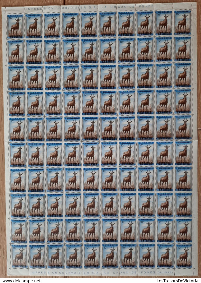 Feuille Complète  - Complete Sheet -  KATANGA COB 6 ** X100 - 1960 SURCHARGE KATANGA NOIRE - Katanga