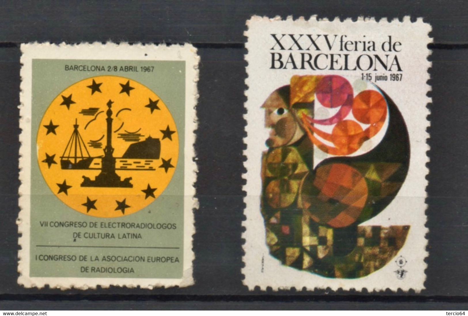 Lot De 2 Vignettes Anciennes - Espagne BARCELONE 1967 CONGRÈS DE RADIOLOGIE ET FERIA DE BARCELONE - Andere & Zonder Classificatie