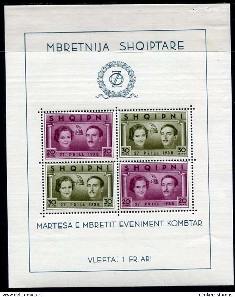 ALBANIA 1938 Royal Wedding Block  LHM / *.  Michel Block 2 - Albania