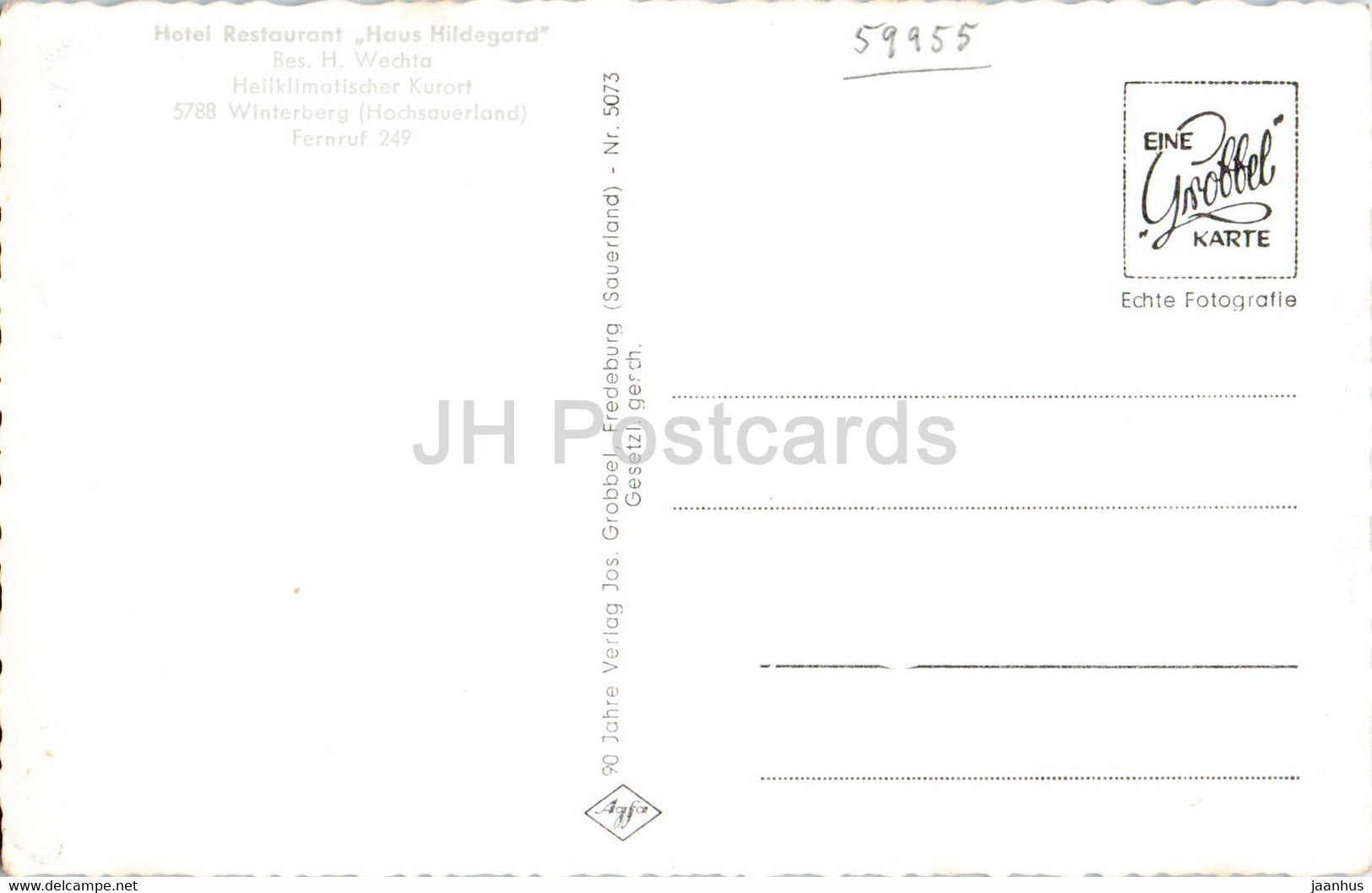 Winterberg - Nuhnetal - Hotel Restaurant Haus Hildegard - Old Postcard - Germany - Unused - Winterberg