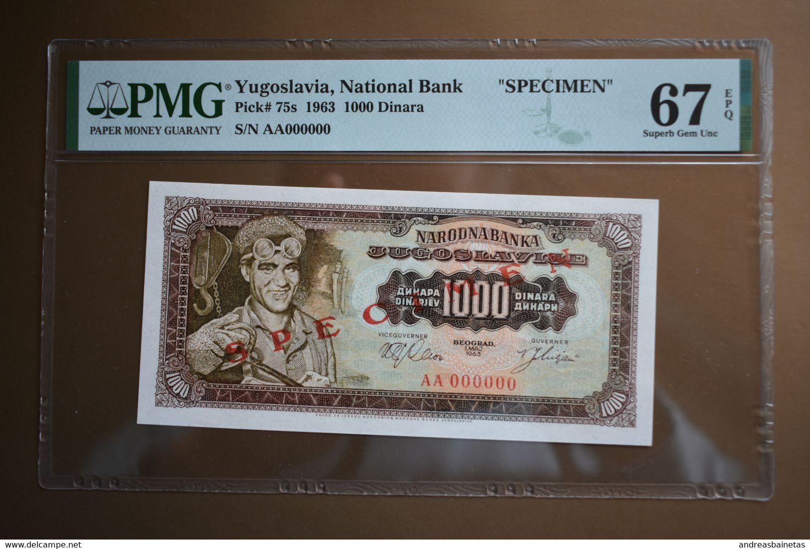 Yugoslavia  Banknotes 1000 Dinara 1963 SPECIMEN PMG 67 - Fictifs & Spécimens
