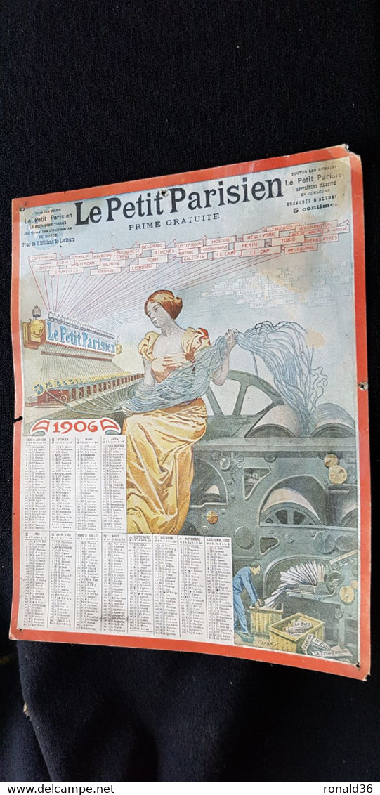 Grand CALENDRIER Journal LE PETIT PARISIEN 1906 Illustrateur CARREY Illustration Machine Télégraphe Femme Art Nouveau - Formato Grande : 1901-20