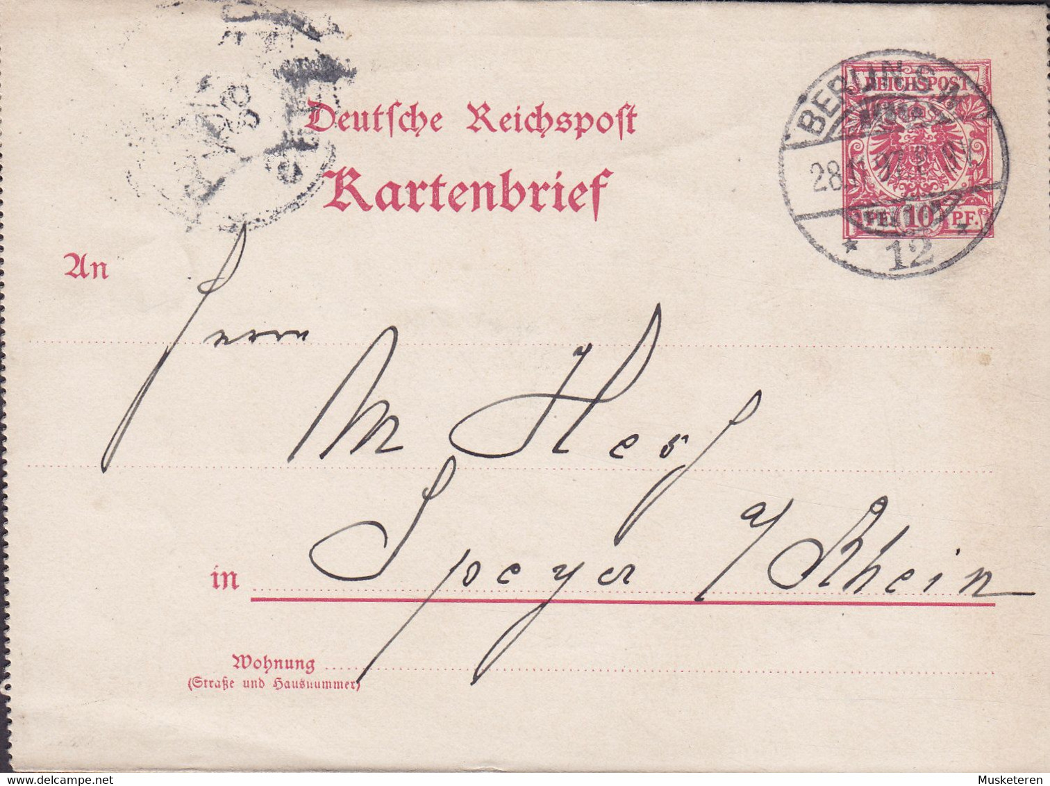 Deutsche Reichspost Postal Stationery Ganzsache 10 Pf. Adler Kartenbrief Waffen-Fabrik  OTTO ODRICH, BERLIN 1897 SPEYER - Autres & Non Classés