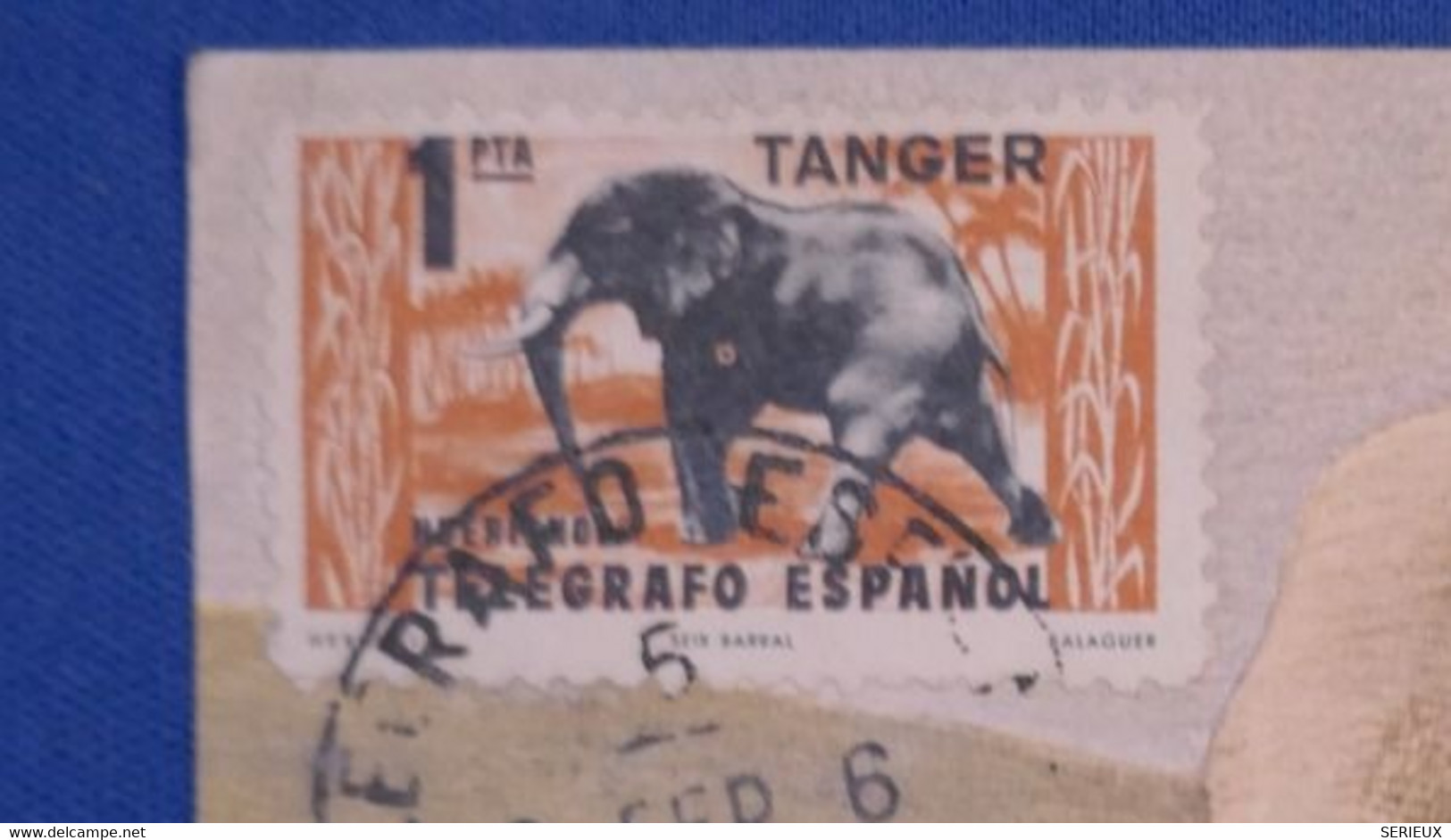 A22 ESPAGNE TANGER BELLE CARTE 1956 +TELEGRAFO ESPANOL+ AFFRANCHISSEMENT PLAISANT + DESSINS ELEPHANTS - Covers & Documents