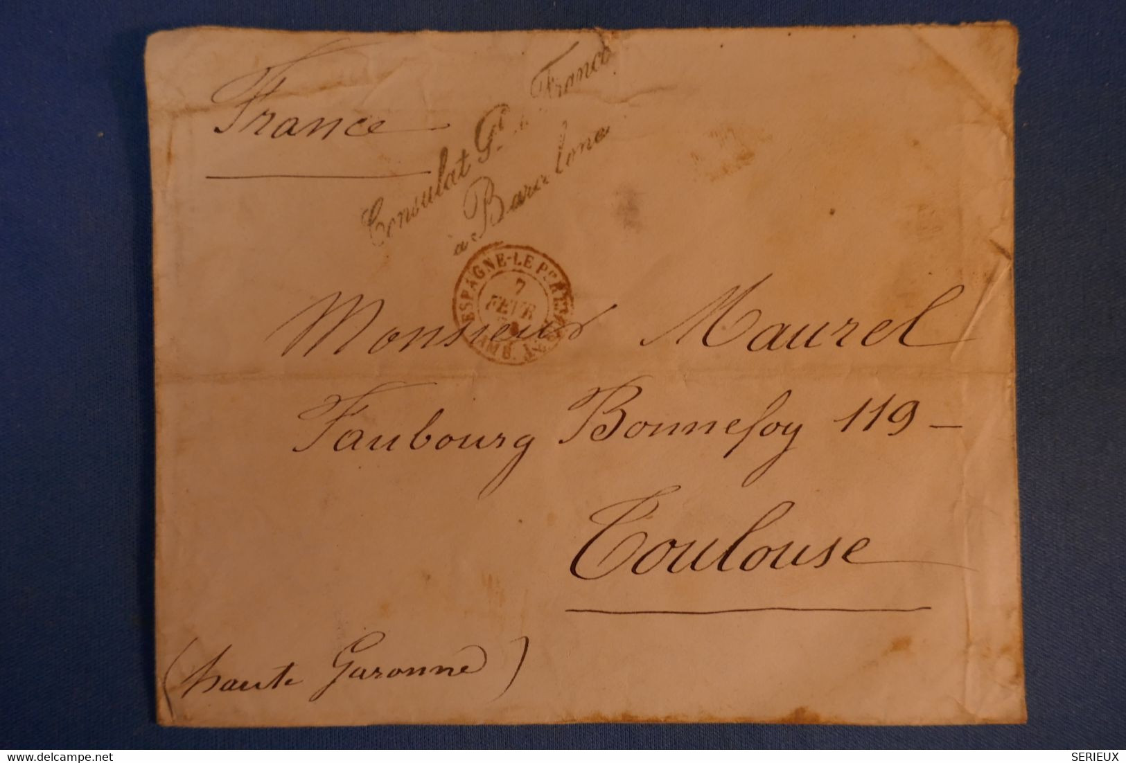 G14 ESPAGNE BELLE LETTRE RARE 1876 CONSULAT DE FRANCE A BARCELONE POUR TOULOUSE - Covers & Documents