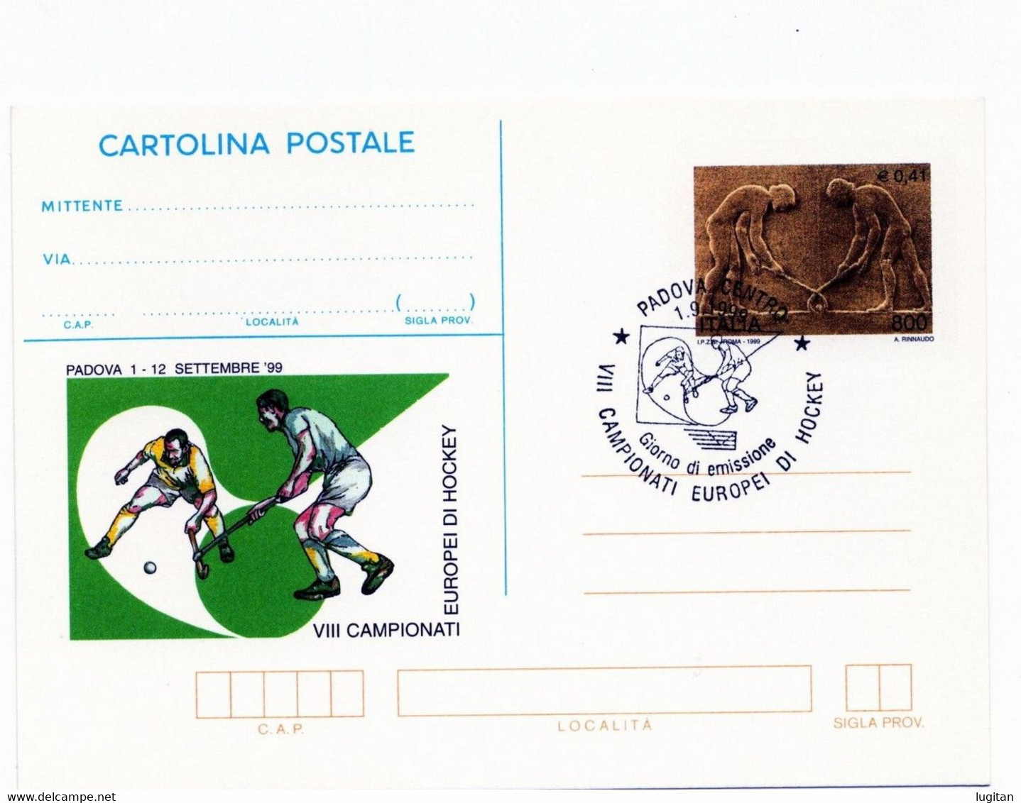 ITALIA CARTOLINA POSTALE  - VIII CAMPIONATI EUROPEI DI HOCKEY ANNO 1999 A.S. PADOVA CENTRO - Interi Postali