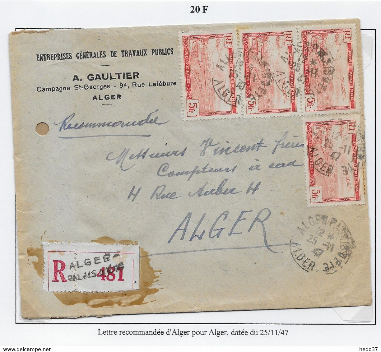 Algérie Poste Aérienne - Oblitérations - Lettre - Luchtpost