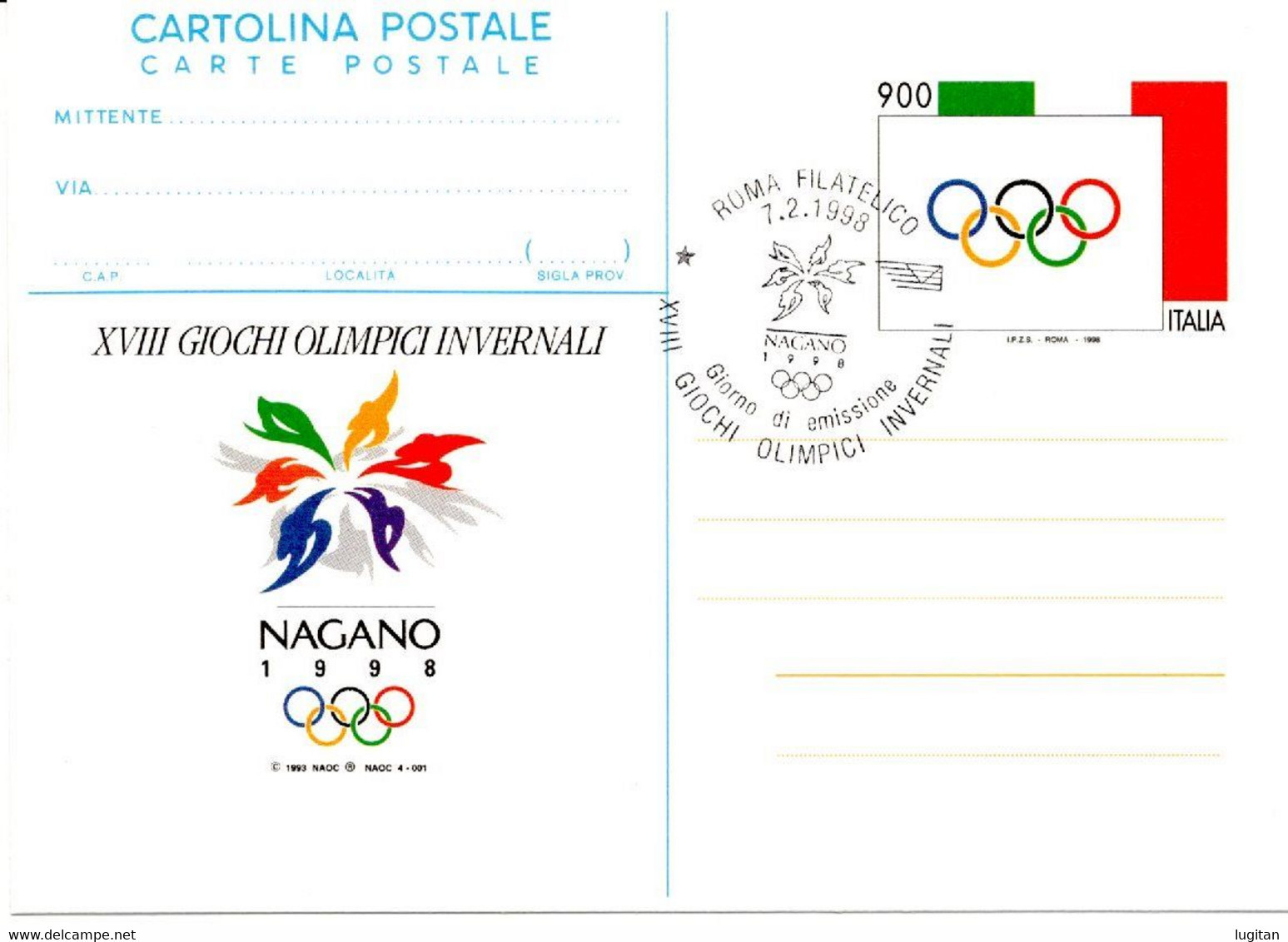 ITALIA CARTOLINA POSTALE  - XVIII GIOCHI OLIMPICI INVERNALI - NAGANO 1998 A.S.ROMA FIL. - Interi Postali