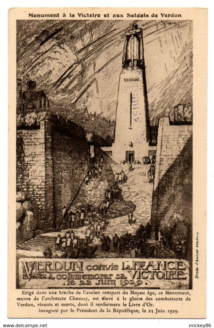 VERDUN-- 1932-- Monument De La Victoire De Verdun (dessin).....beau Cachet Au Verso...............à Saisir - Verdun
