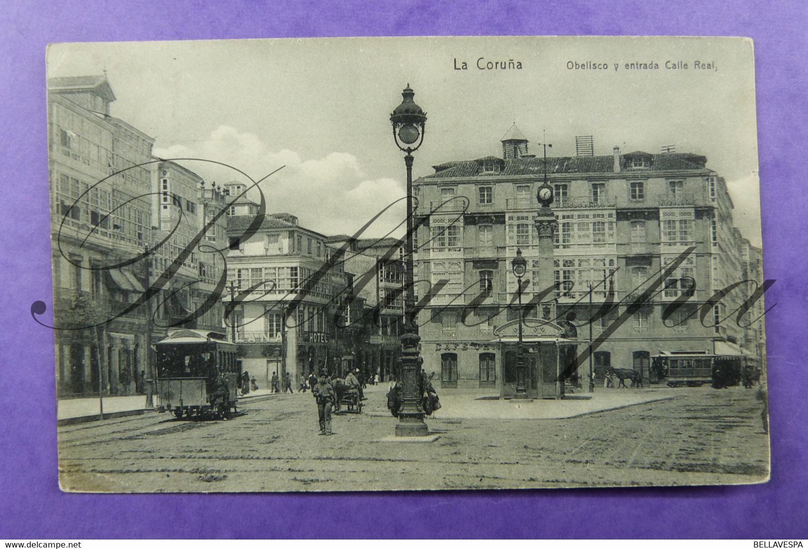 La Coruna Obelisco Y Entrada Calle Real.  Tram Tramway-1913 - La Coruña