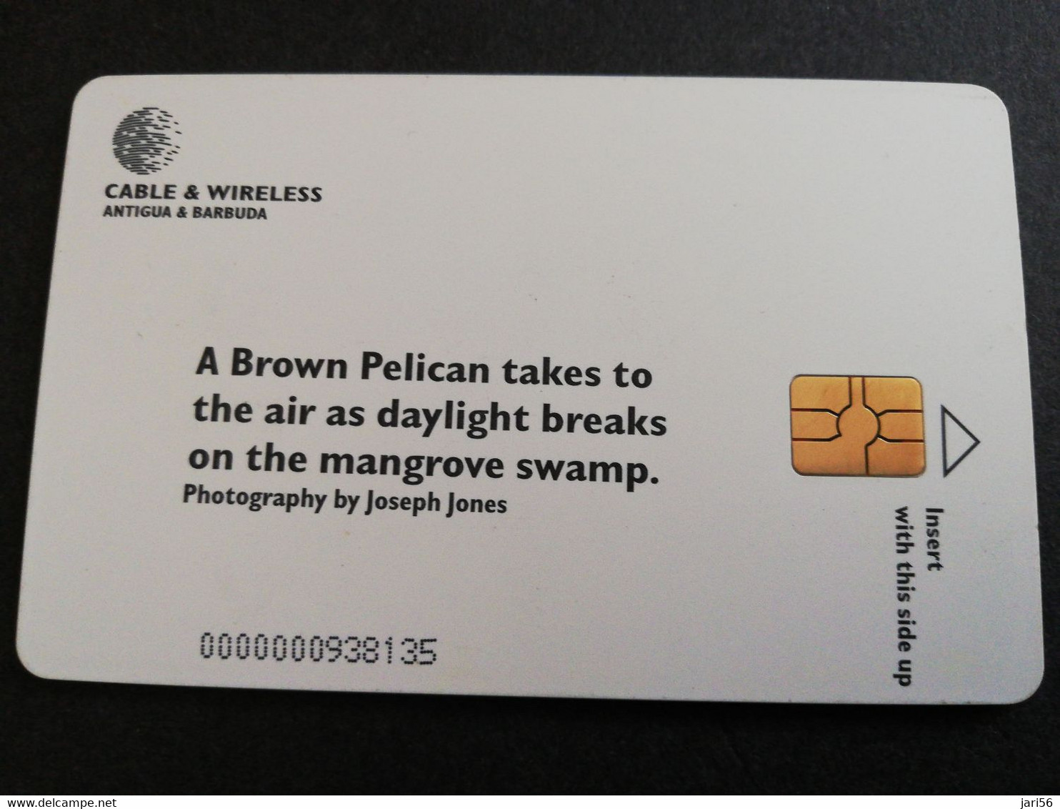 ANTIGUA  $40,- CHIPCARD  BROWN PELICAN AT MANGROVE SWAMP     Fine Used Card  ** 6622** - Antigua En Barbuda