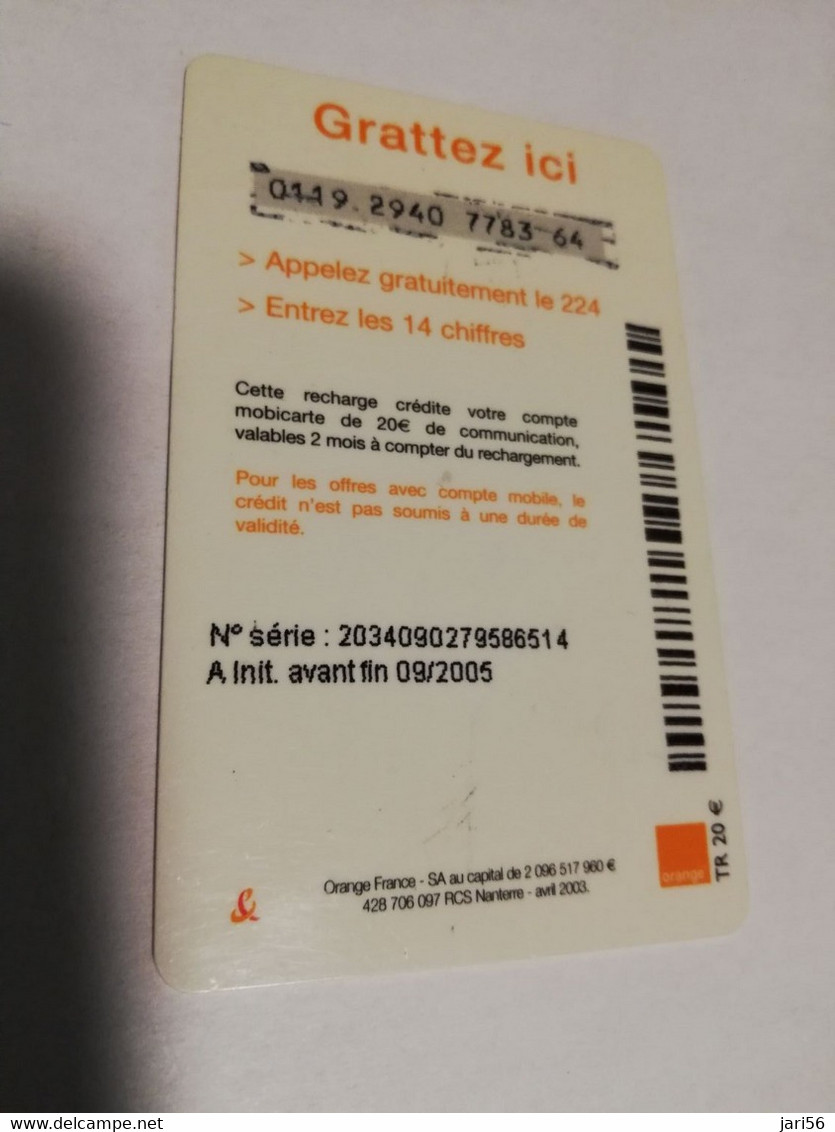 FRANCE/FRANKRIJK   ORANGE € 20,-  LA MOBICARTE /RECHARGE    PREPAID  USED    ** 6625** - Nachladekarten (Handy/SIM)