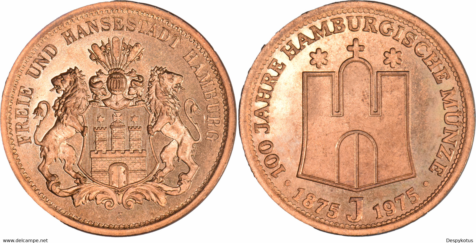 Allemagne - Médaille - 100 Ans De La Monnaie De Hambourg - 100 JAHRE HAMBURGISCHE MÜNZE 1875 J 1975 - B015 - Royaux/De Noblesse