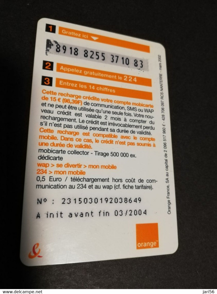 FRANCE/FRANKRIJK   ORANGE € 15- LA MOBICARTE /RECHARGE    PREPAID  USED    ** 6629** - Mobicartes (GSM/SIM)