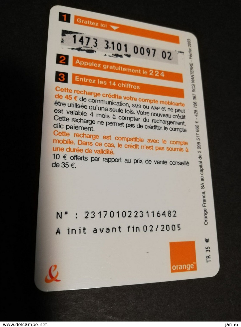 FRANCE/FRANKRIJK   ORANGE € 35- + € 10,- LA MOBICARTE /RECHARGE    PREPAID  USED    ** 6633** - Mobicartes (GSM/SIM)