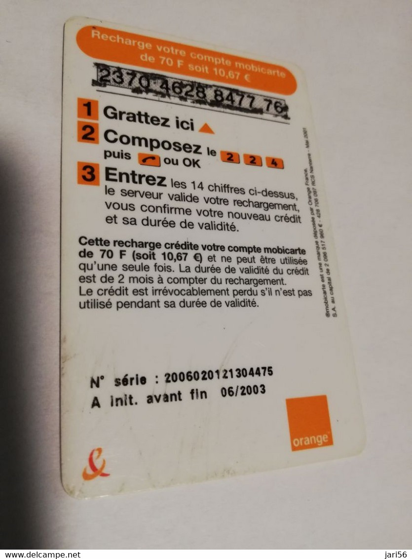 FRANCE/FRANKRIJK   ORANGE  70  FRANC  - LA MOBICARTE /RECHARGE    PREPAID  USED    ** 6636** - Per Cellulari (telefonini/schede SIM)