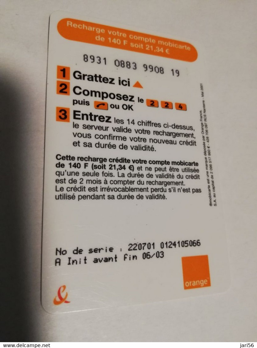 FRANCE/FRANKRIJK   ORANGE  140  FRANC  - LA MOBICARTE /RECHARGE    PREPAID  USED    ** 6637** - Mobicartes (GSM/SIM)