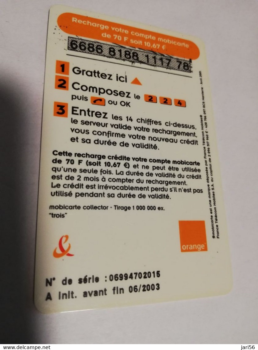 FRANCE/FRANKRIJK   ORANGE  70  FRANC / TROIS  - LA MOBICARTE /RECHARGE    PREPAID  USED    ** 6640** - Mobicartes: Móviles/SIM)