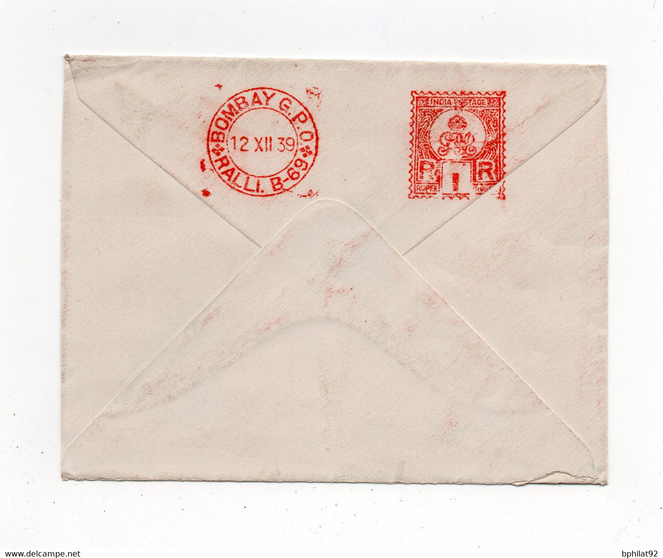 !!! INDES ANGLAISES, LETTRE PAR AVION DE BOMBAY DE 1939 POUR LA FRANCE, AFFRANCH MECANIQUE - 1936-47 King George VI