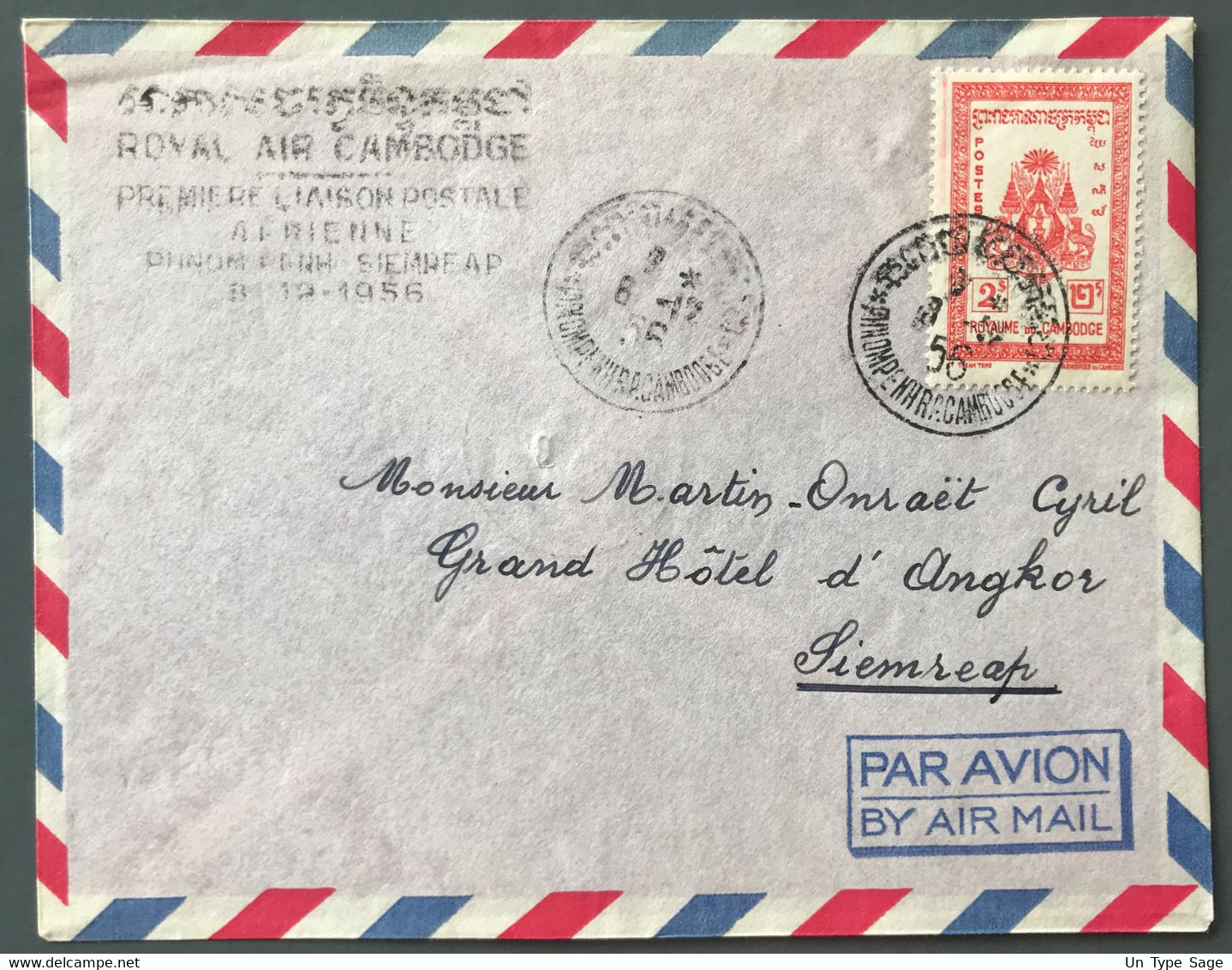 Cambodge Première Liaison Aérienne Phnom Penh Siem Reap 8.12.1956 Sur Enveloppe - (C2060) - Kambodscha