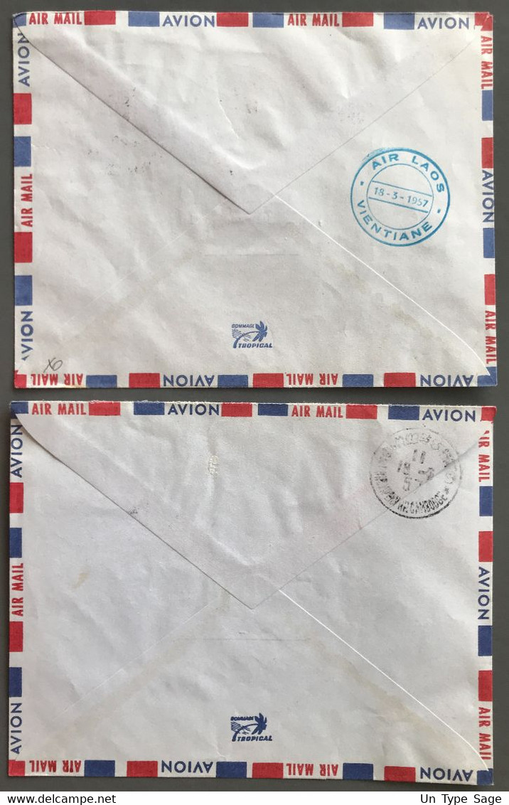 Cambodge Première Liaison Aérienne Phnom Penh Ventianne - 2 Enveloppes (Aller Et Retour) 1957 - (C2069) - Cambodia