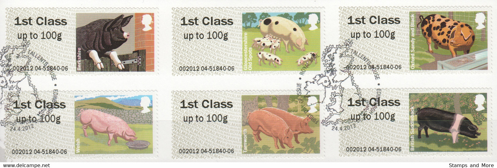 Great Britain Automatenmarken 2012 Mi 33-38 Canceled PIGS - Post & Go Stamps