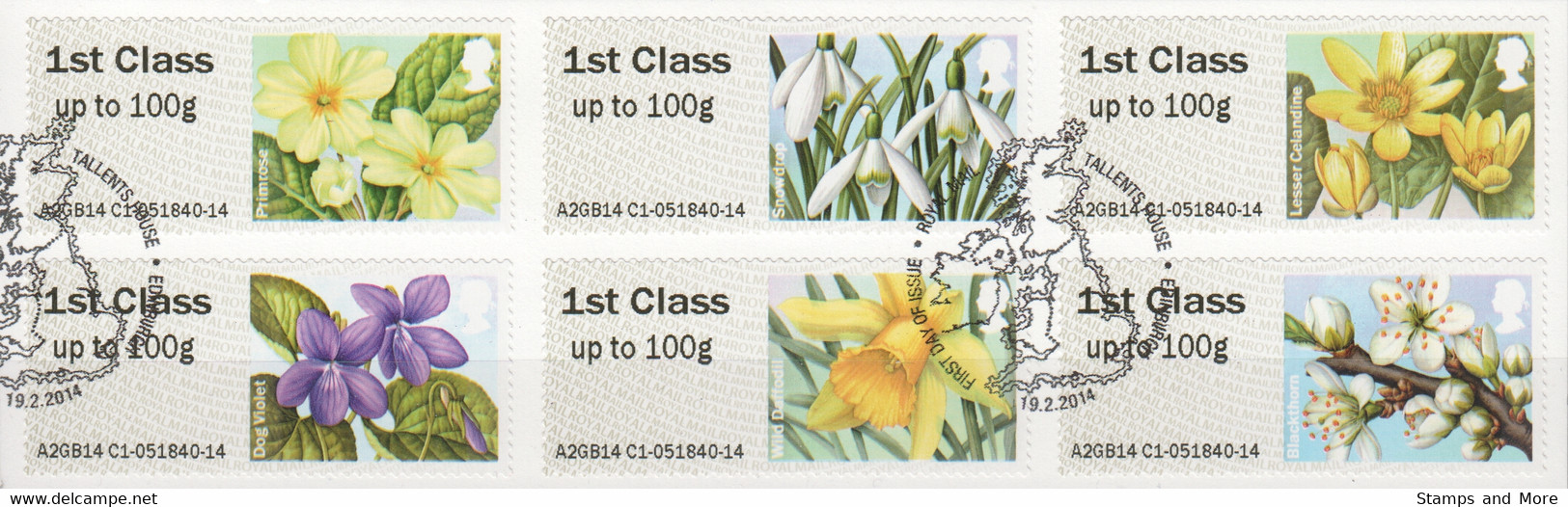 Great Britain Automatenmarken 2014 Mi 65-70 Canceled SPRING FLOWERS - Post & Go Stamps