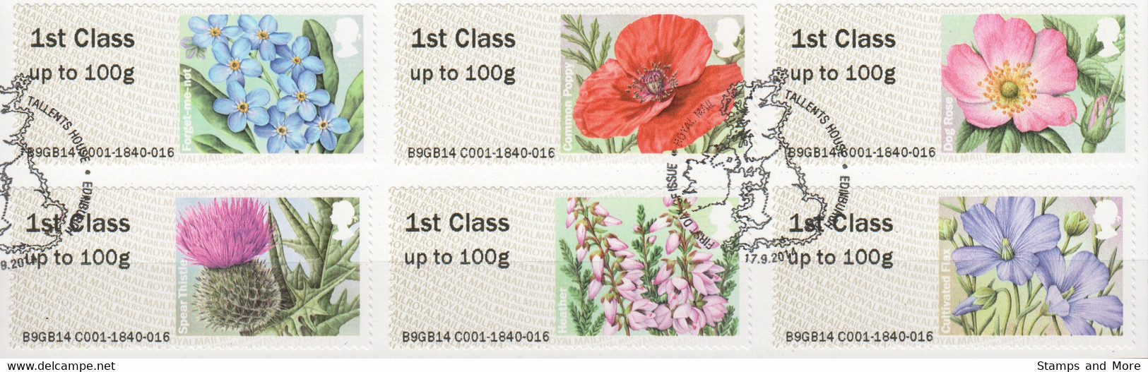 Great Britain Automatenmarken 2014 Mi 71-76 Canceled SUMMER FLOWERS - Post & Go Stamps