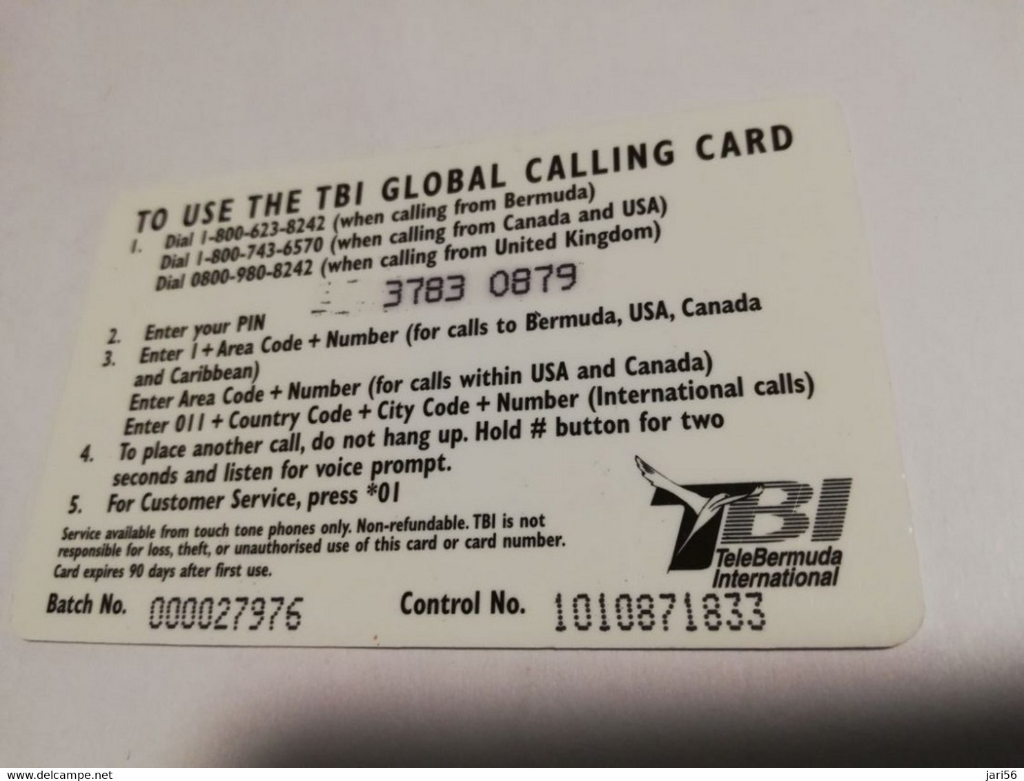 BERMUDA  $25,-  BERMUDA  TB1 GLOBAL  BIRD  SEAGULS       PREPAID CARD  Fine USED  **6659** - Bermudas