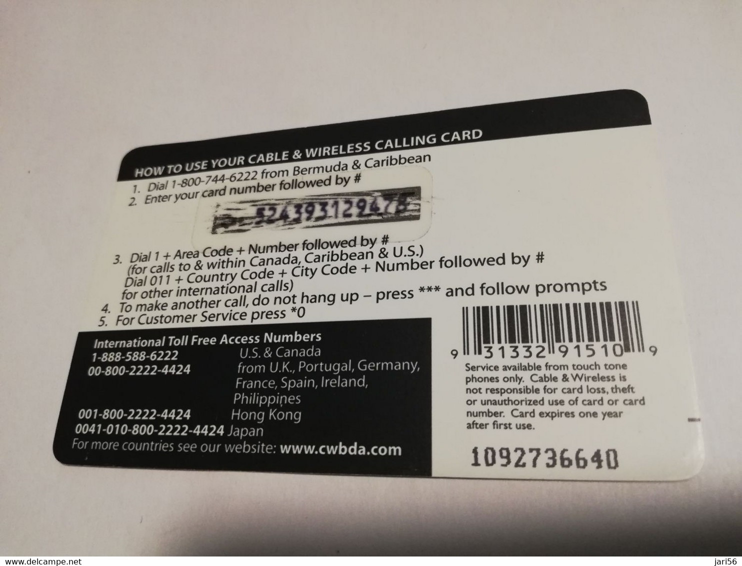 BERMUDA  $10,-   BERMUDA   SOCCER/FUTBOL    C&W    PREPAID CARD  Fine USED  **6667** - Bermude