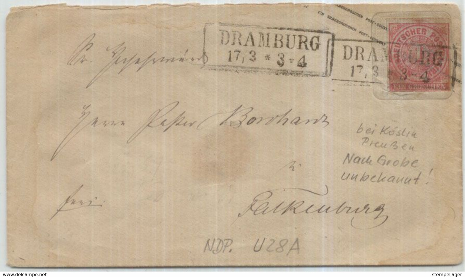 Dramburg Umschl. U28A , Kreis Deutsche Krone Südl. Polzin, Westpreussen / Pommern , Heute Polen (Powiat Drawski) - Postal  Stationery