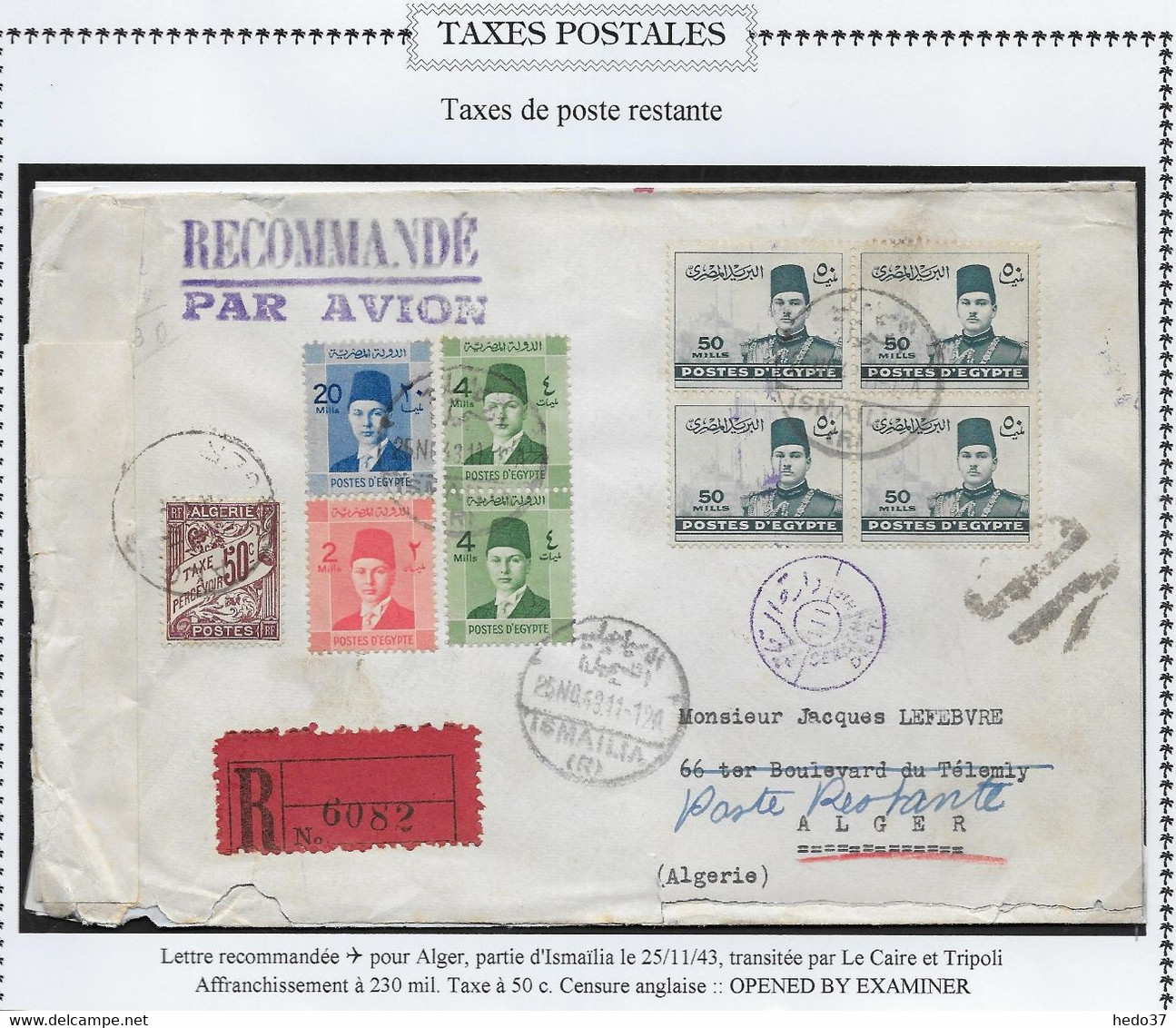 Algérie Taxe Sur Lettre - Postage Due