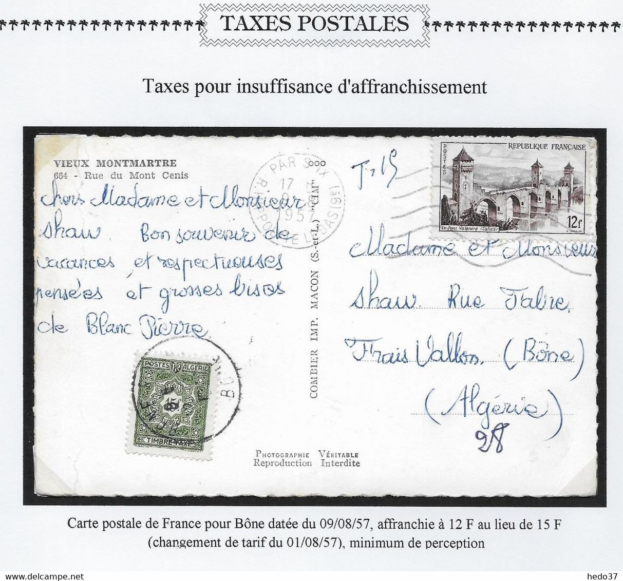 Algérie Taxe Sur Carte - Timbres-taxe