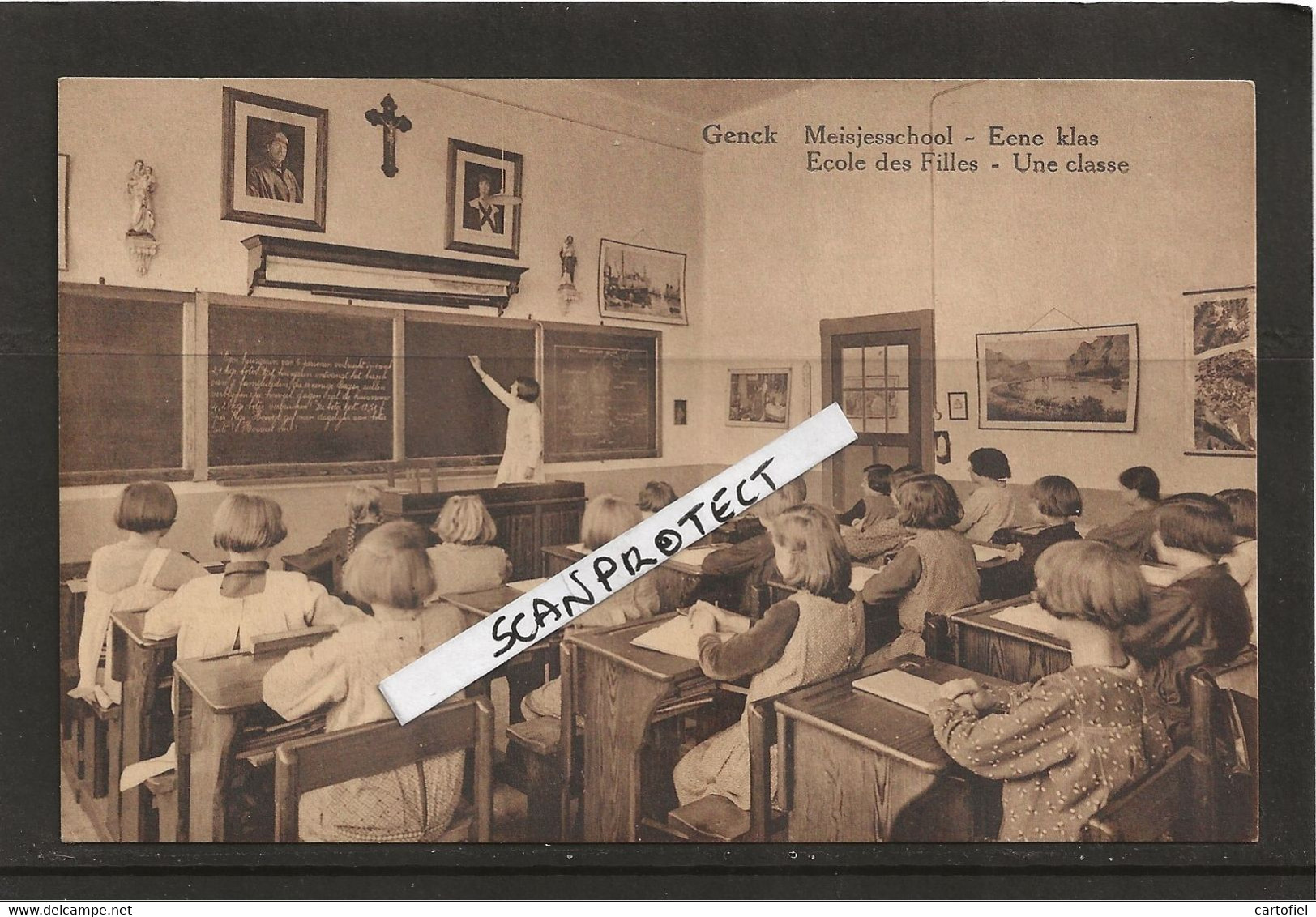 GENK-GENCK-MEISJESSCHOOL-EENE KLAS-BLACKBOARD-DRUKKERIJ-CONCORDIA-VERZONDEN KAART-ZIE DE 2 SCANS-MOOI ! ! - Genk