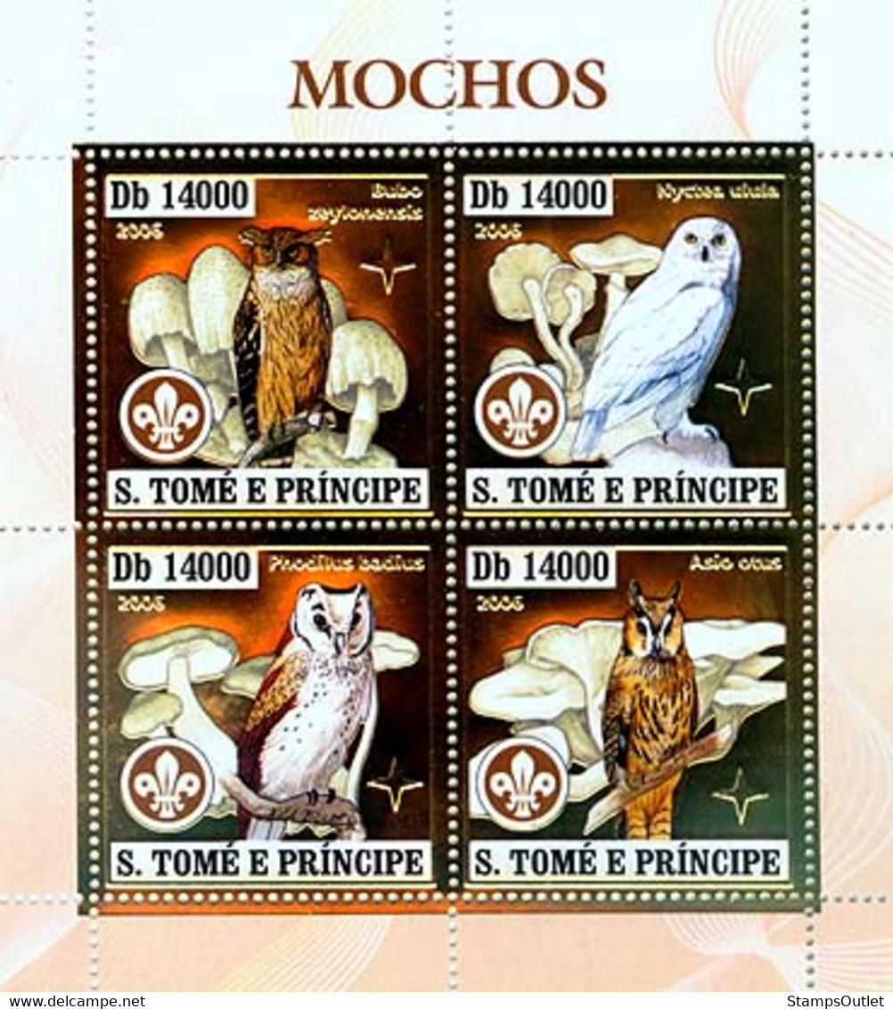 S. TOME & PRINCIPE 2006 MNH - OWLS, MUSHROOMS, SCOUTS. Y&T 2158-2161  |  Michel Code: 2898-2901  |  Scott Code: 1655 - São Tomé Und Príncipe