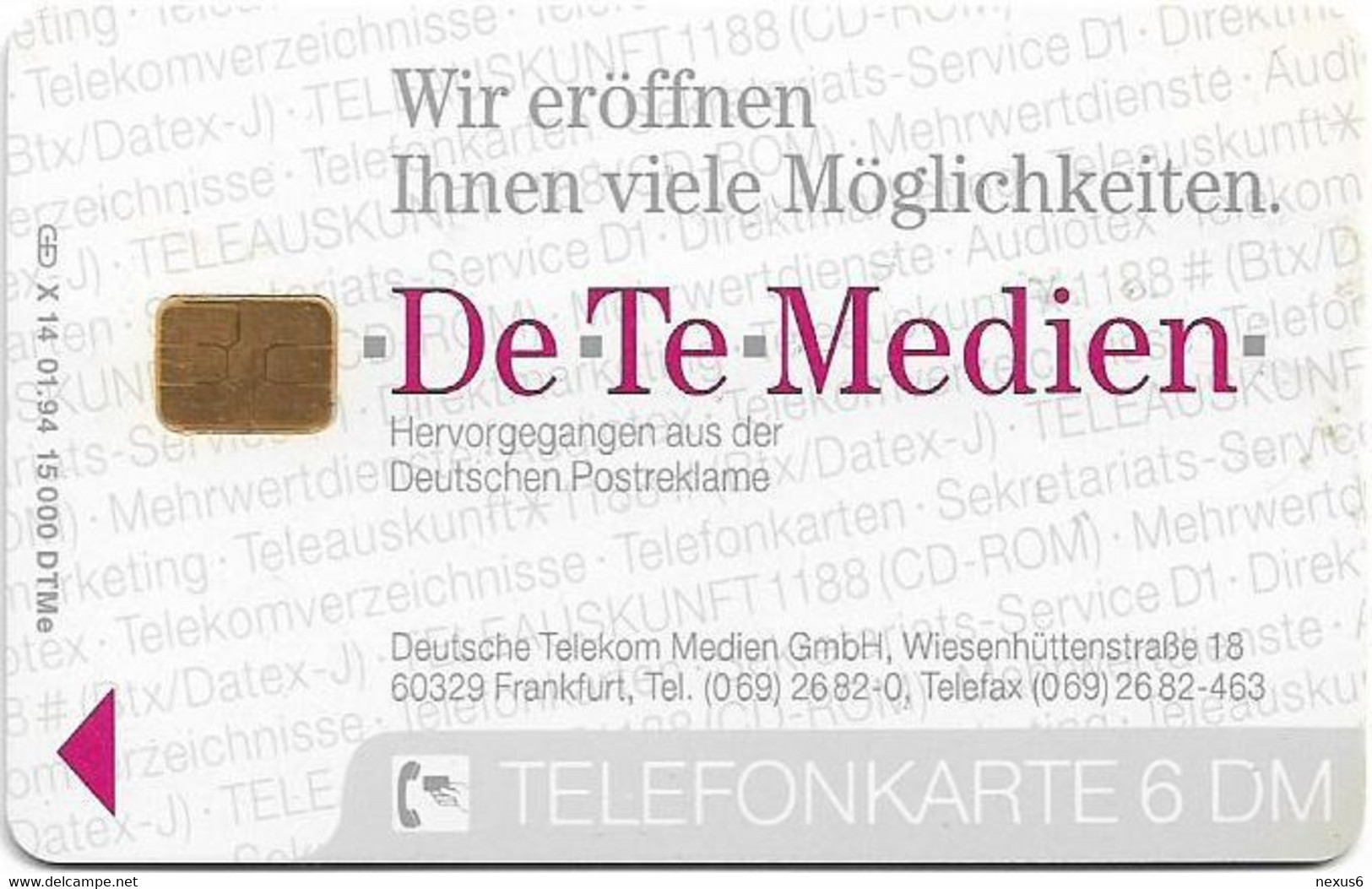 Germany - X 14 - DeTeMedien - Postreklame (Hologram Card), 01.1994, 6DM, 15.000ex, Mint - X-Series : Publicitarias De La  Postreklame Alemana