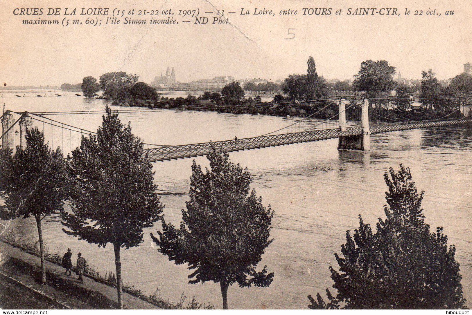 CPA, Crues De La Loire Entre Tours Et Saint-Cyr, 15 Et 21-22 Octobre 1907, L'Ile Simon Inondée, Maximum 5m.60 - Saint-Cyr-sur-Loire