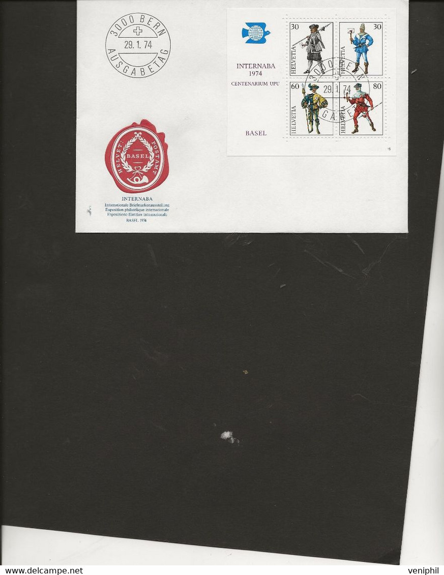 SUISSE - BLOC FEUILLET N° 22 SUR LETTRE FDC  ANNEE 1974 - Blocks & Sheetlets & Panes