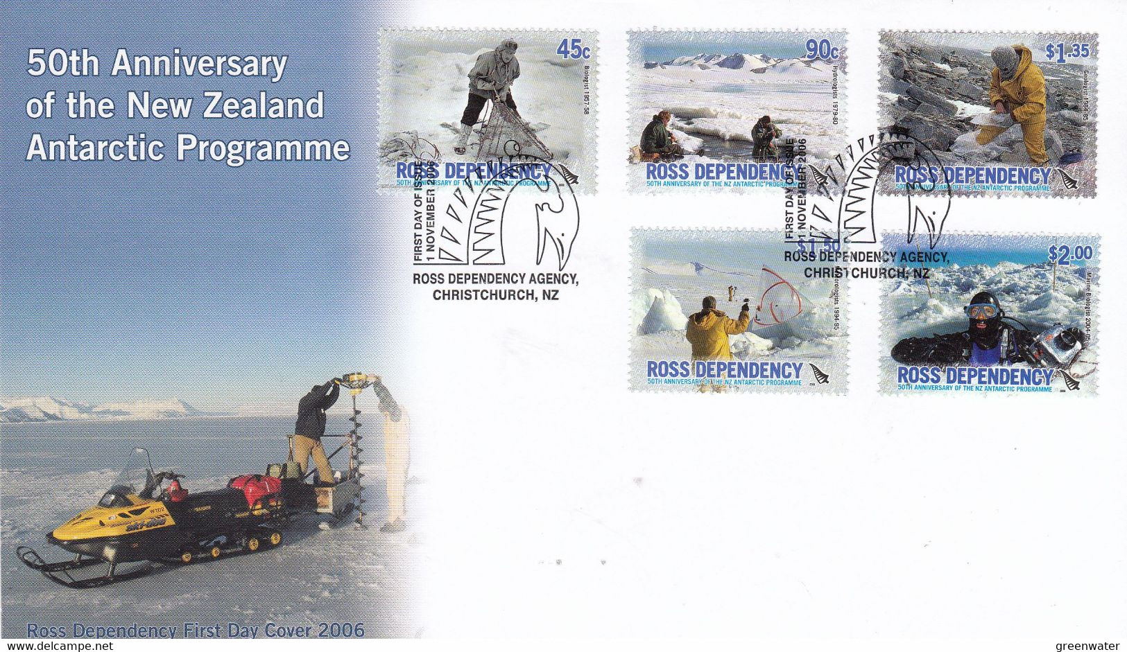 Ross Dependency 2006 50th Ann. New Zealand Antarctic Programme 5v FDC (ROF157) - Lettres & Documents