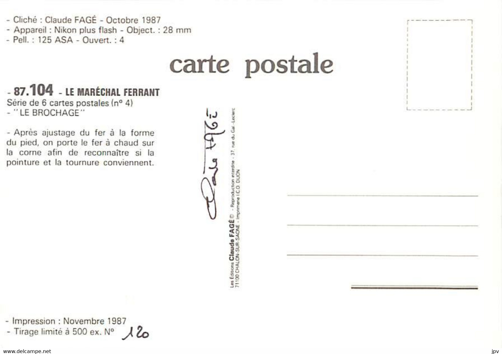 COUBLANC. Le Maréchal-Ferrant M.CROZET Maurice. Premier Ouvrier de france en 1982. Lot de 6 cartes.
