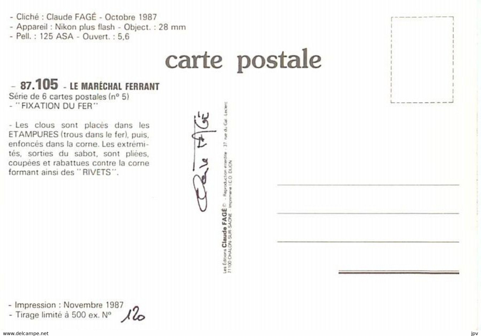 COUBLANC. Le Maréchal-Ferrant M.CROZET Maurice. Premier Ouvrier de france en 1982. Lot de 6 cartes.