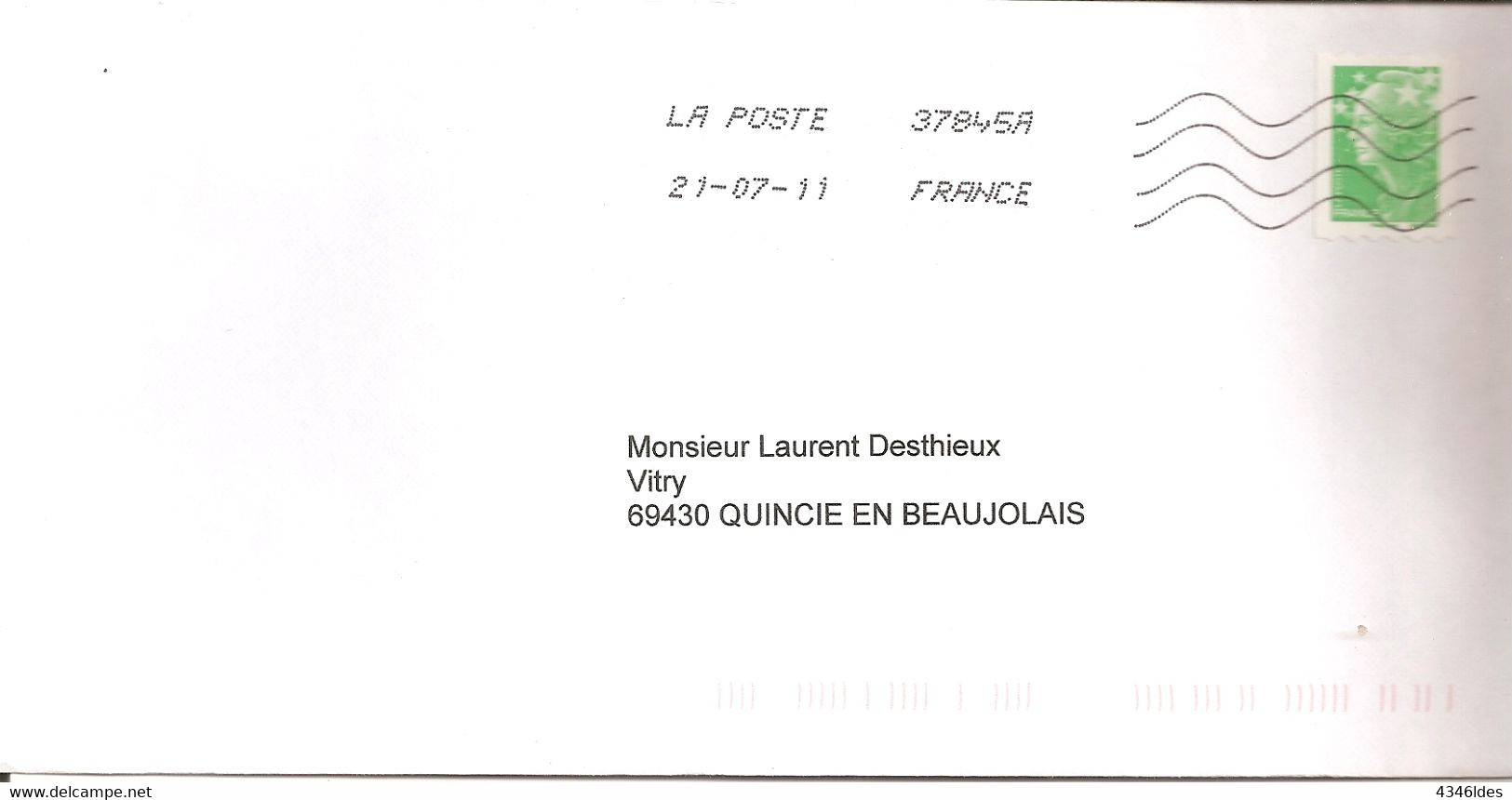 Roulette Pro. Marianne De Beaujard Verte Sur Lettre Rare - Roulettes