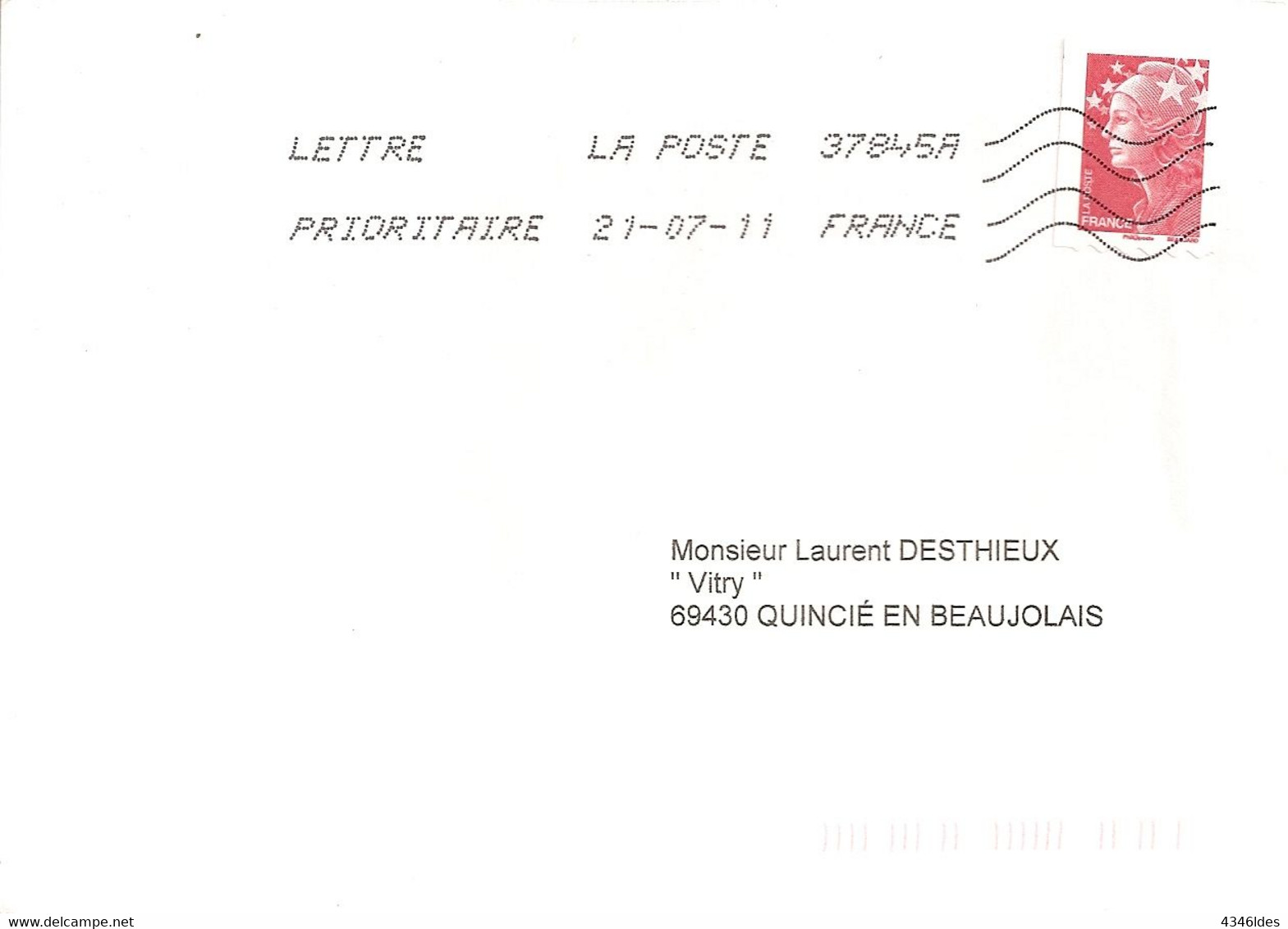 Roulette Pro. Marianne De Beaujard Rouge Sur Lettre Rare - Roulettes